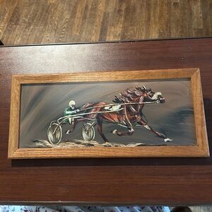 Horse Racing Wall Art with Wooden Frame Oil painting by Marilyn Privitere.